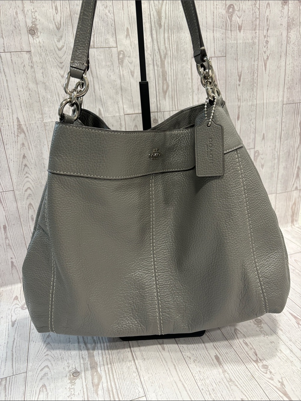 Coach Lexy Pebble Leather Shoulder Bag in Slate Gray EUC